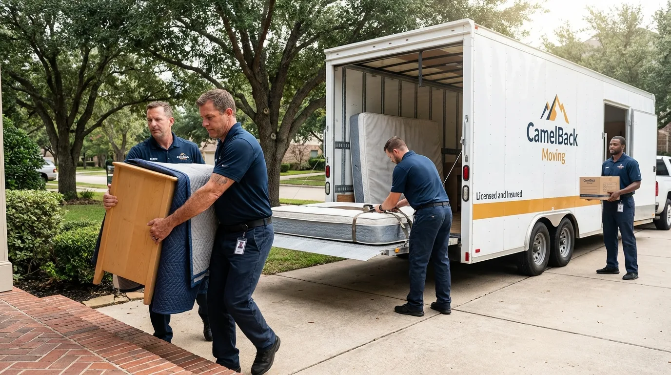 Crew loading residential truck for cross-state move from Madison, IL